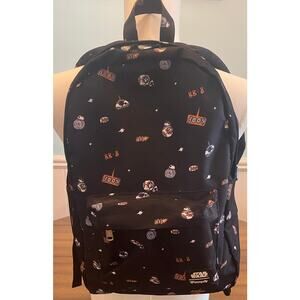 Loungefly Star Wars BB-8 Droid Print Backpack Black Disney‎ Zip Bag School Park